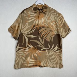 Centro Men's Large Hawaiian‎ Lightweight Button Up Shirt Brown Cream Tones